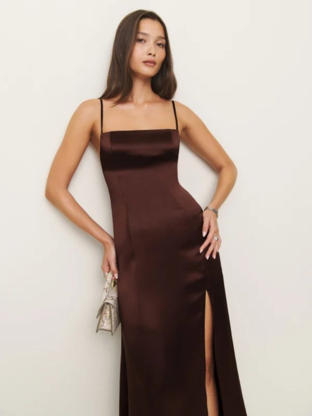 NWOT Reformation Melina Silk Dress in Mahogany Brown Open Back Sleeveless Size 4